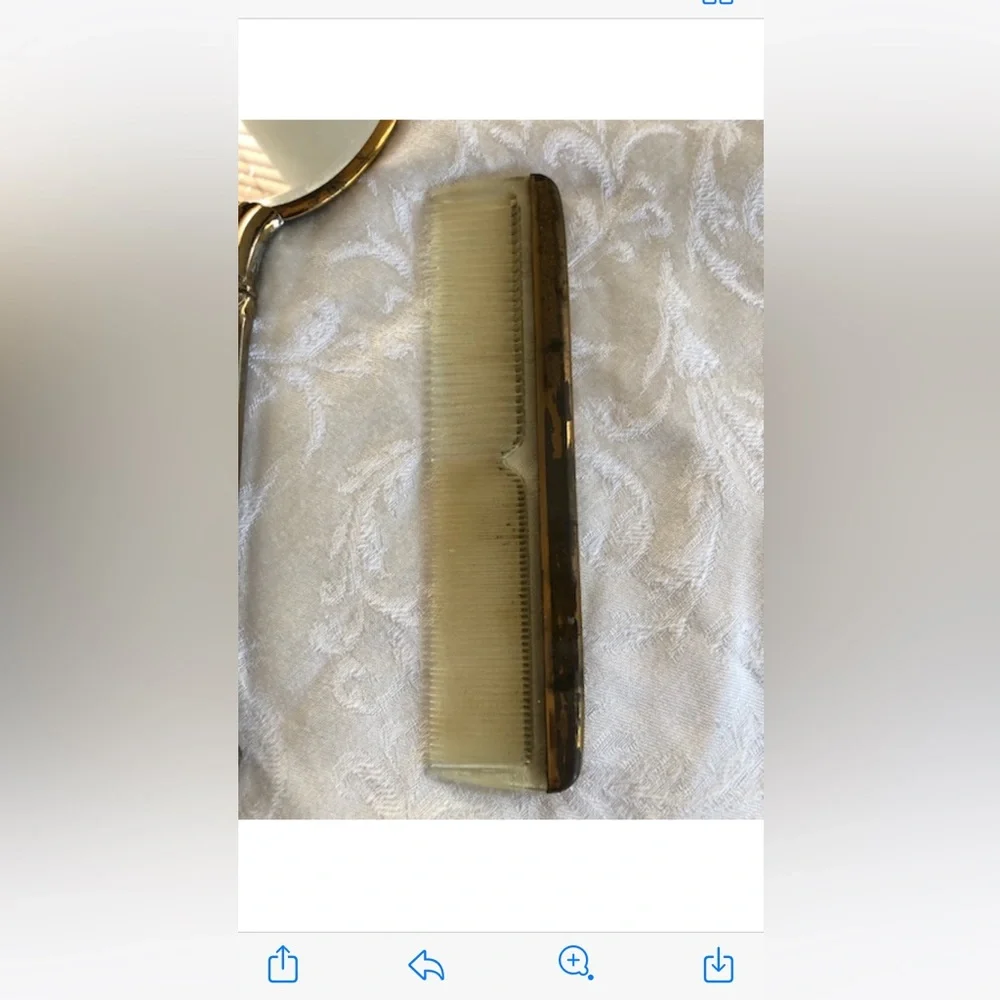 Vintage Handheld Tarnished Mirror GemLite Gold Toned Comb Art Deco Cosplay